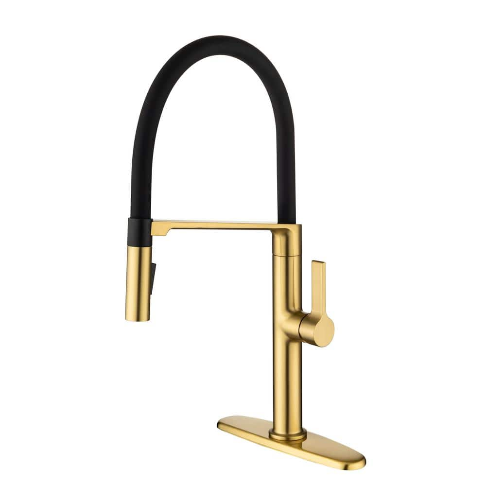 Lukvuzo Single Handle Pull Down Sprayer Kitchen Faucet With Secure Docking In Gold Stainless 1261