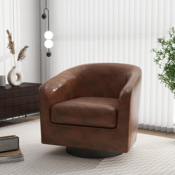 Uixe Coffee PU Leather Upholstered 360° Swivel Arm Chair