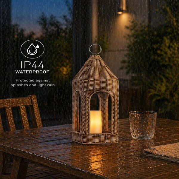 ALOA DECOR H17'' Natural Rattan Solar Lantern with LED Flameless