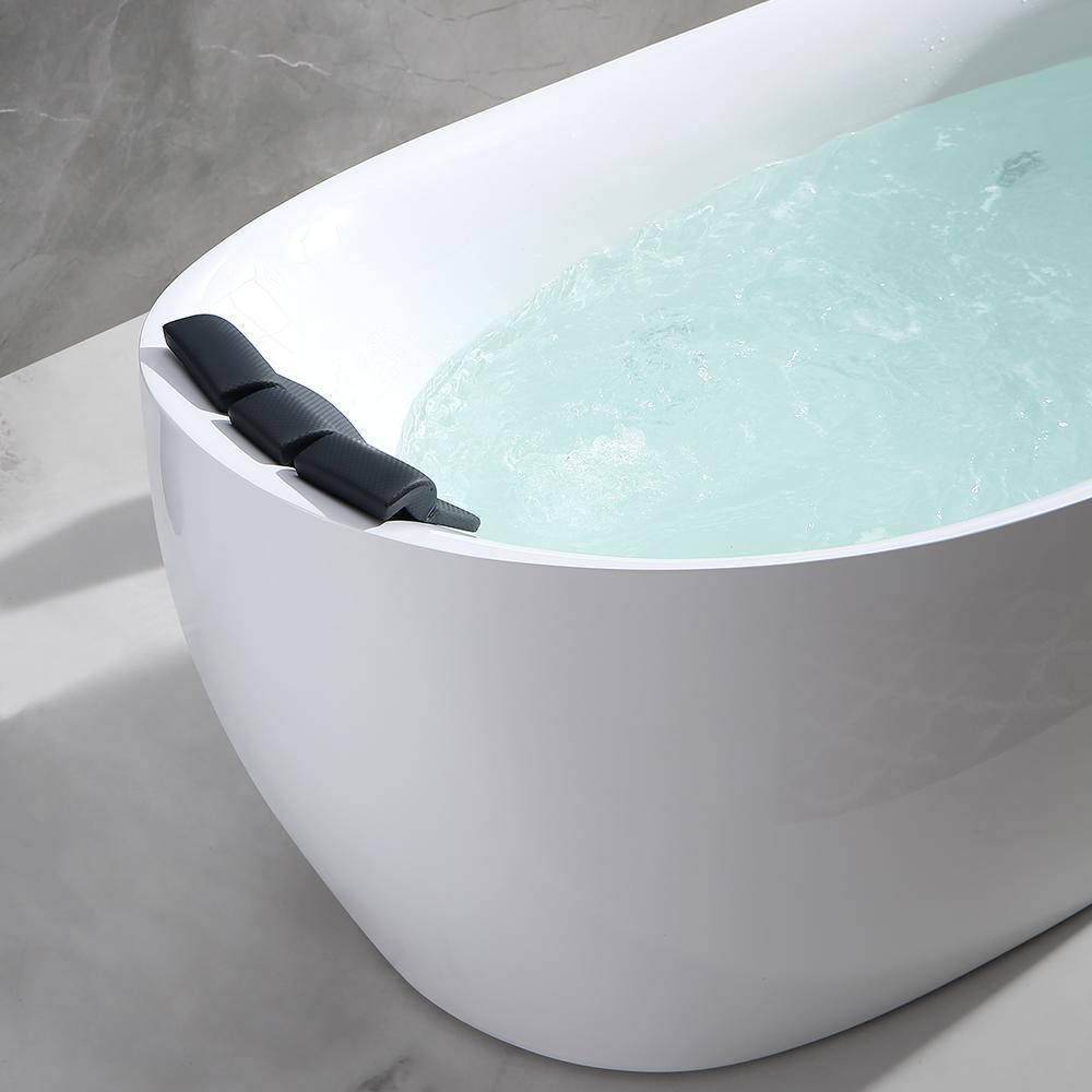 67'' White Acrylic Freestanding Whirlpool Bathtub with Faucet