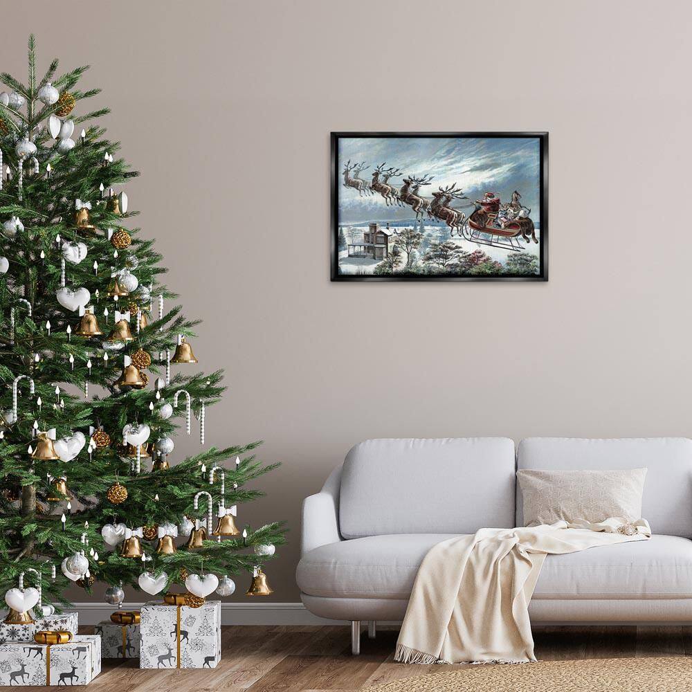 Santa's Sleigh over Town by Arlington Prints Black Floater Frame Abstract Graphic Art Print 21 in. x 31 in. price history on PriceWatchPro