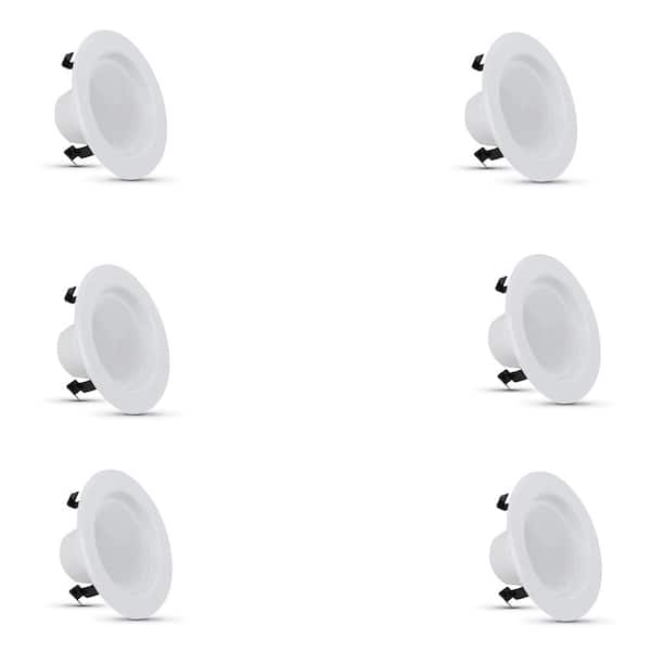 Feit Electric 4 in. Integrated LED White Retrofit Recessed Light Trim Kit Dimmable CEC Downlight Soft White 2700K (6-Pack)