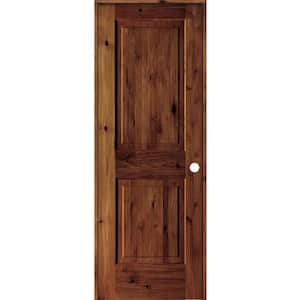28 in. x 80 in. Rustic Knotty Alder Wood 2 Panel Left-Hand/Inswing Red Chestnut Stain Single Prehung Interior Door
