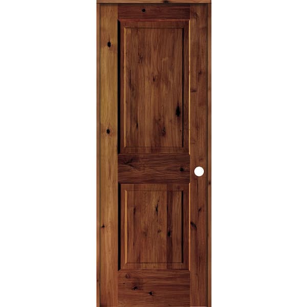 Krosswood Doors 28 in. x 80 in. Rustic Knotty Alder 2-Panel Left Hand Red Chestnut Stain Wood Single Prehung Interior Door