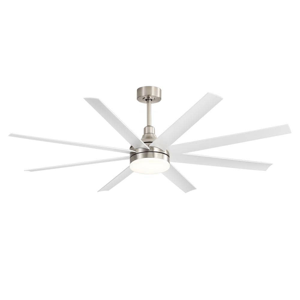 Archer 65 in. Integrated LED Indoor Satin Nickel Ceiling Fan with Light and Remote Control Included -  Breezary, 23012-SN