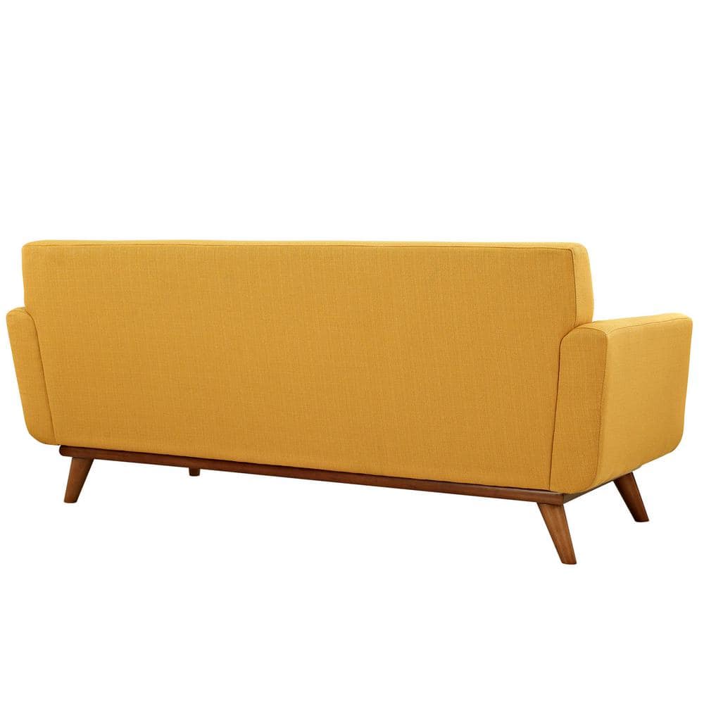 Citrus Yellow Tufted Fabric Loveseat with Wood Legs