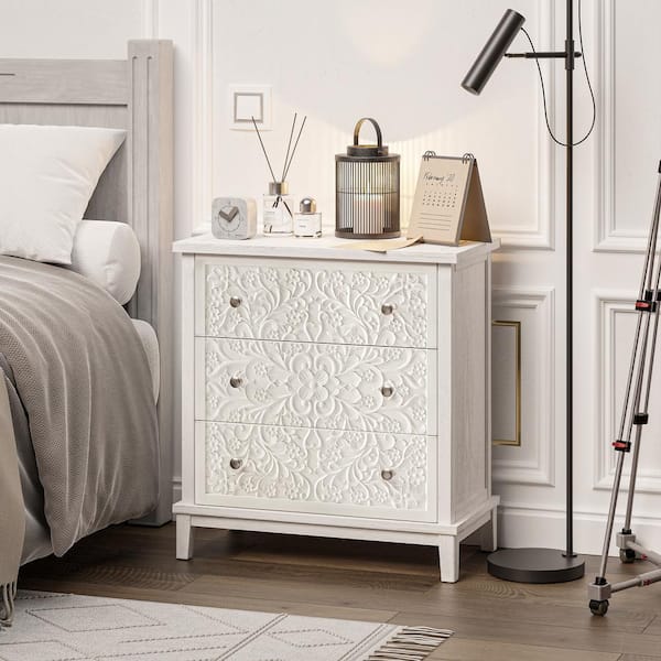 FUIN Farmhouse White 3-Drawer 26 in. Wide Chest of Drawers X02028
