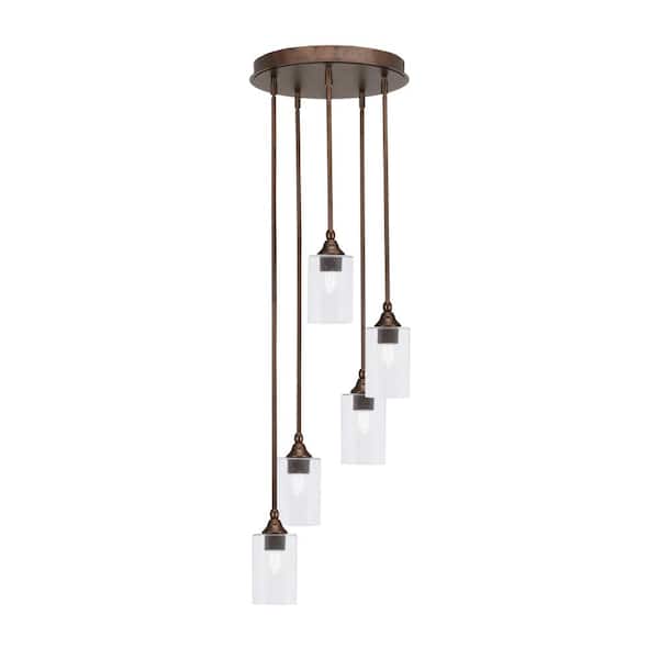 Unbranded Villa 5 Light Bronze Pendant, Cluster Pendant Light with 4 in. Clear Bubble Glass Shades, No Bulbs Included