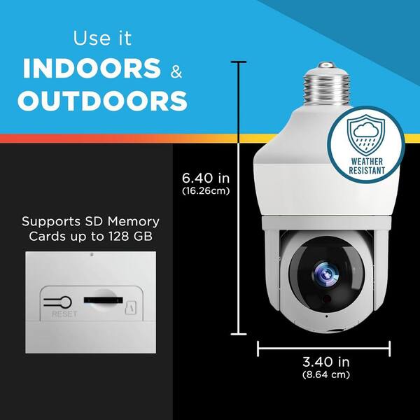 Jortan Wi-Fi Light Bulb Camera – 1080p, Motorized, Indoor/Outdoor, IR Night Vision