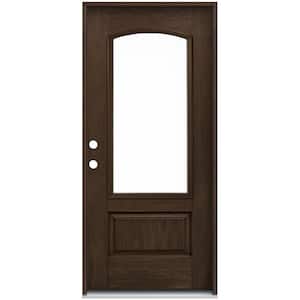 36 in. x 80 in. Right-Hand 1 Lite Clear Glass Coffee Bean Stain Fiberglass Prehung Front Door with Brickmould