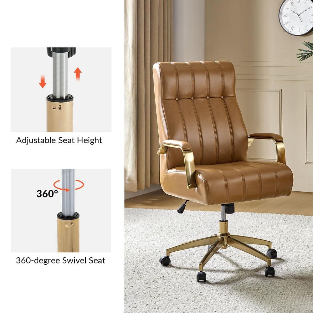 Costante Faux Leather Tufted Swivel and Tilting Ergonomic Executive Office Chair in Camel with High Back - Thumbnail 3