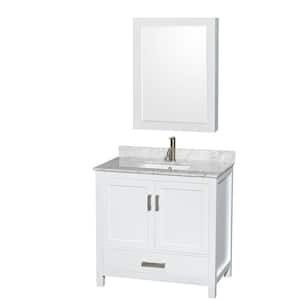 Sheffield 36 in. W x 22 in. D x 35 in. H Single Bath Vanity in White with White Carrara Marble Top and MC Mirror