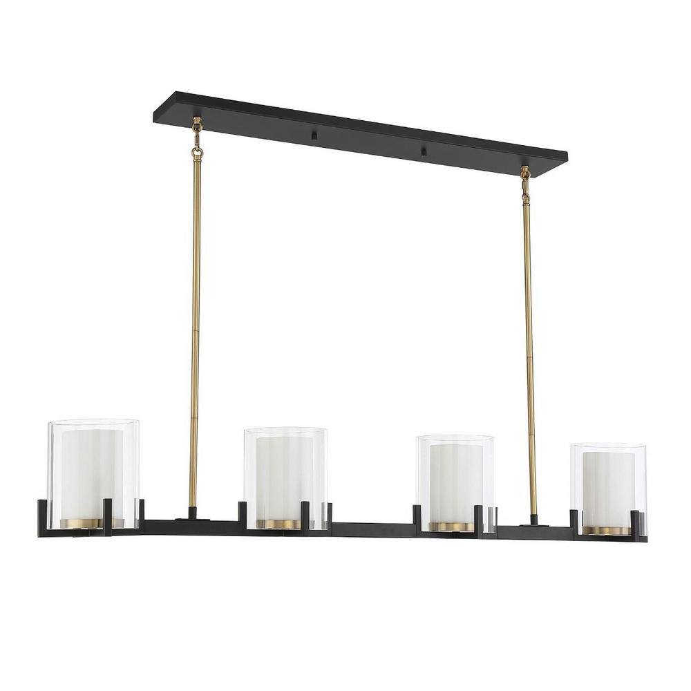 Eaton Contemporary Matte Black Linear Chandelier with Warm Brass Accents