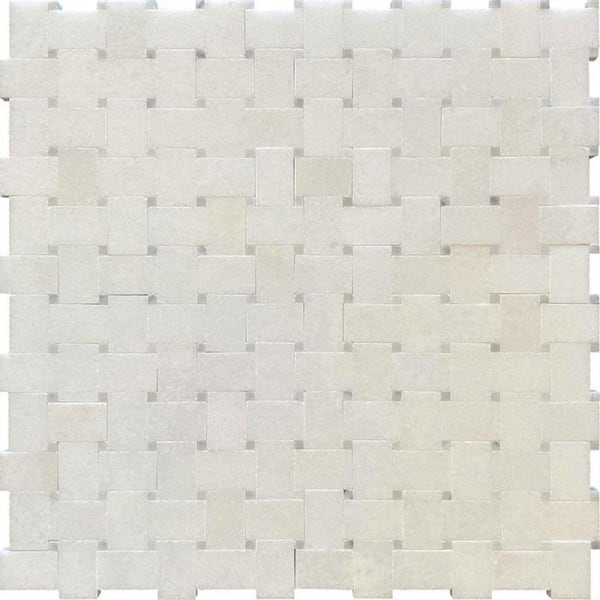 Apollo Tile White 4 in. x 5 in. Basketweave Polished Marble Mosaic Tile Sample (0.13 sq. ft./Piece)