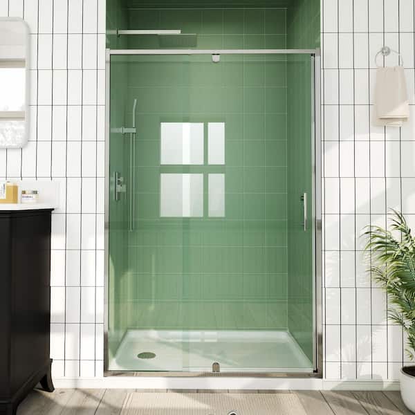 44 in. to 48 in. W x 71 in. H Framed Pivot Shower Door in Chrome with Clear Tempered Glass