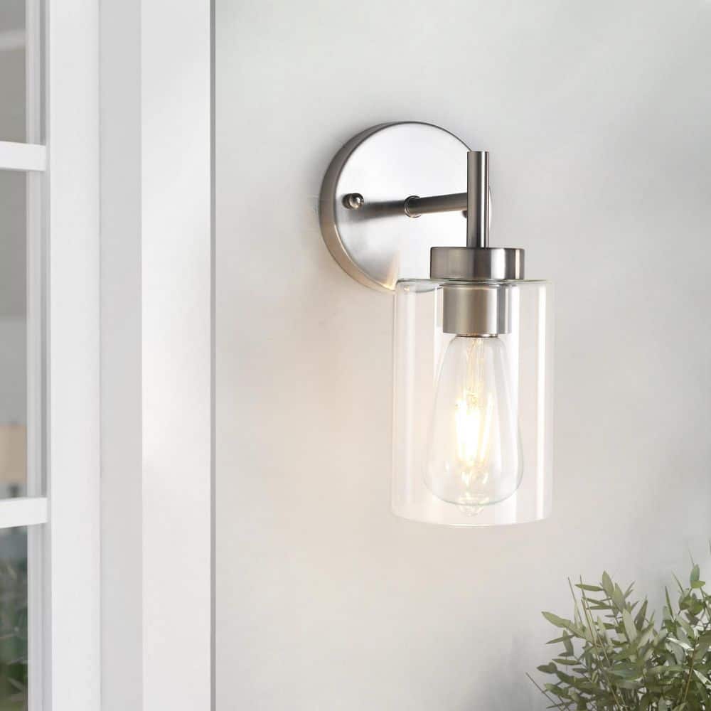 7.4 in. 1-Light Nickel Modern Wall Sconce with Clear Glass Shade for Living Room Bedroom Entry Hallway price history on PriceWatchPro