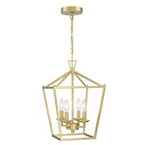 12 in. 4-Light Soft Gold Geometric Vintage Lantern Chandelier Pendant Light