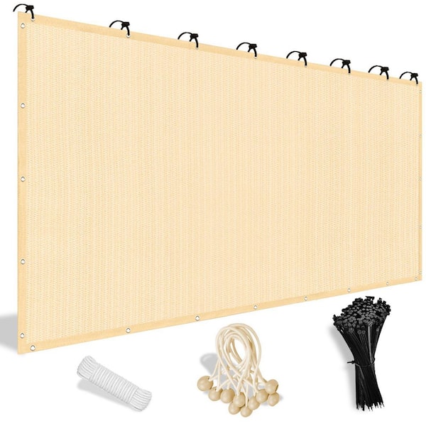 8 ft. x 12 ft. 90% Sun Shade Cloth Privacy Mesh Screening with Grommets for Patio, Outdoor, Garden, Backyard, Beige