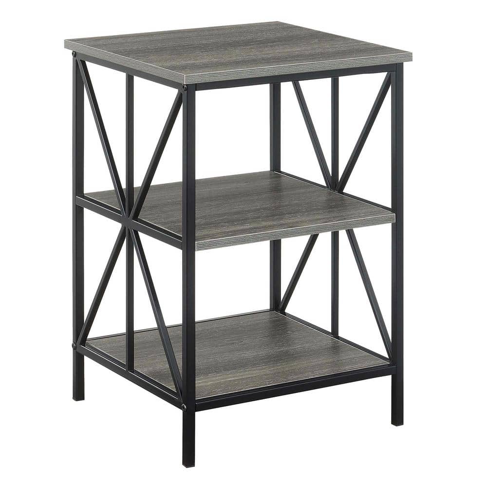 Weathered Gray Starburst 16" Metal & Wood End Table with Shelves