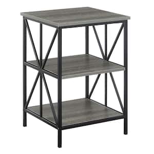 Tucson Starburst 15.75 in. Weathered Gray/Black Standard Square Particle Board Top End Table with Shelves