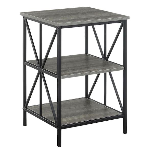 Convenience Concepts Tucson Starburst 15.75 in. Weathered Gray/Black Standard Square Particle Board Top End Table with Shelves