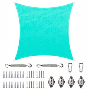14 ft. x 14 ft. Waterproof Turquoise Square Sun Shade Sail 220 GSM with Hardware Installation Kit