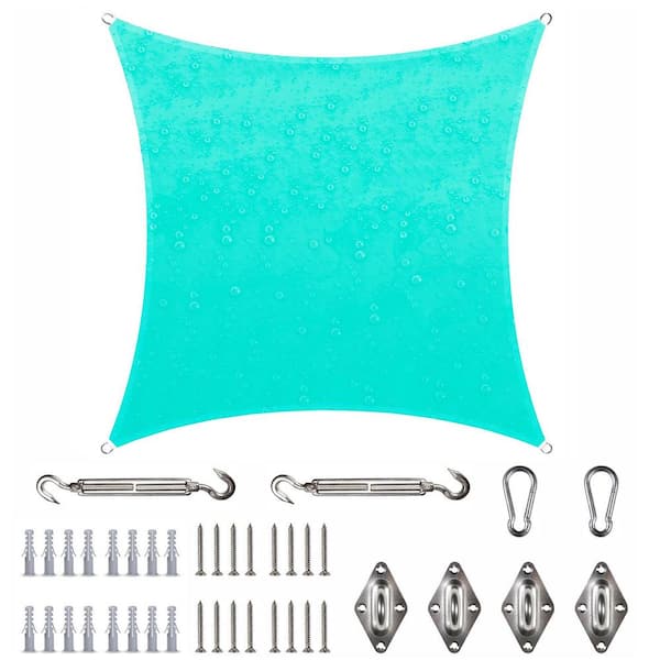 COLOURTREE 14 ft. x 14 ft. Waterproof Turquoise Square Sun Shade Sail 220 GSM with Hardware Installation Kit