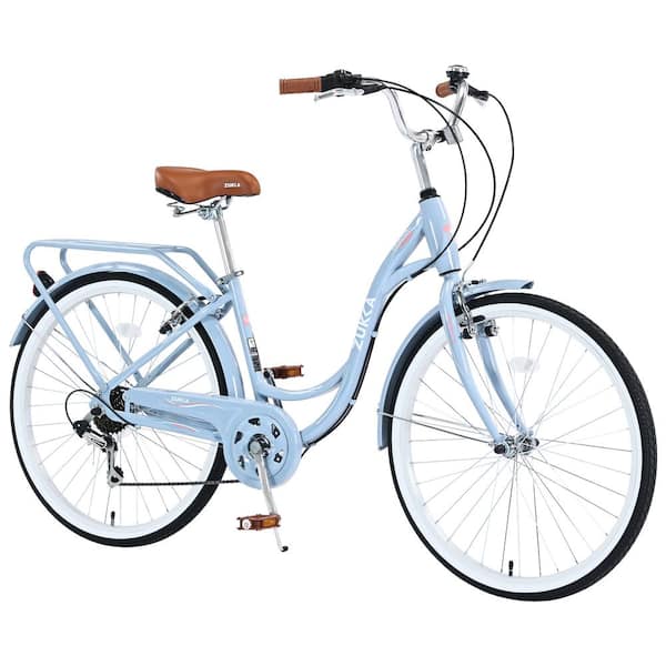 Huluwat Blue 26 in. Ladies Steel Frame Bike with Backseat, 7-Speed