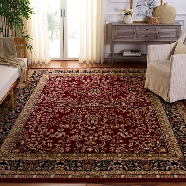 Lyndhurst 8 ft. x 10 ft. Red/Black Border Antique Floral Area Rug
