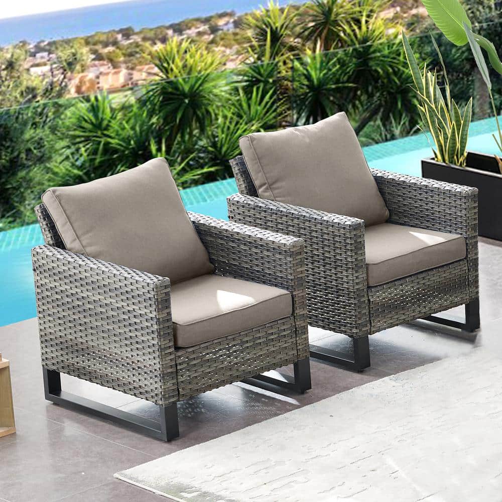 Gymojoy Valenta Gray Wicker Outdoor Lounge Chair with Gray Cushion (2 ...
