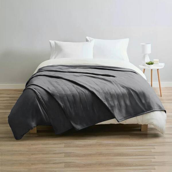 Sunbeam FULL Size Heated Electric VELVET Plush Blanket SLATE GRAY Soft Cozy Bed 