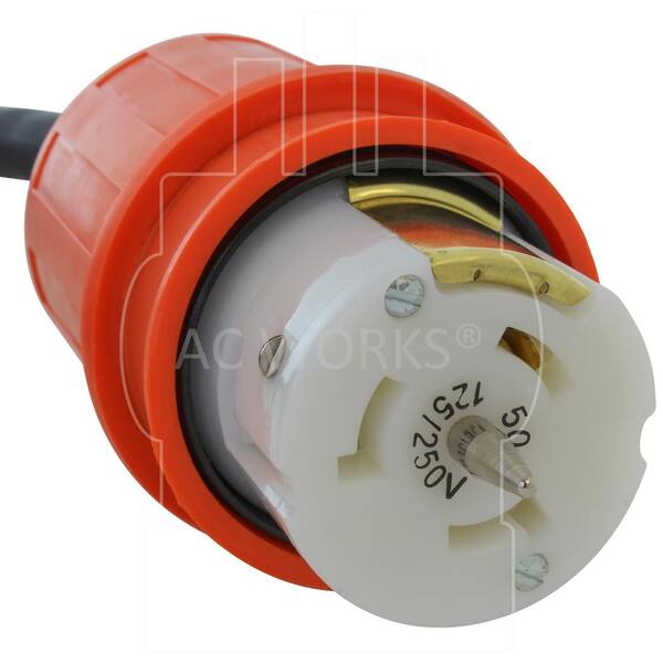 AC WORKS 25 ft. Temp Power L5-30P 30 Amp 3-Prong Locking Plug to