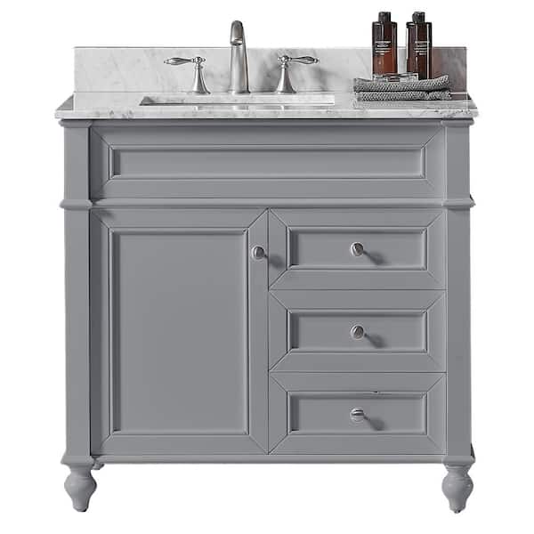 Exclusive Heritage Margaux 36 in. W x 22 in. D x 34.2 in. H Bath Vanity in Taupe Grey w/ Carrara Marble Vanity Top in White w/ White Basin