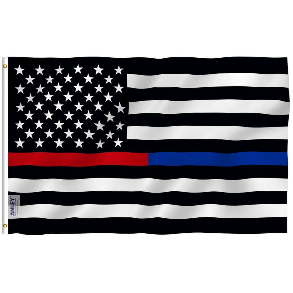Fly Breeze 3 ft. x 5 ft. Polyester Thin Blue and Red Line USA Flag 2-Side B