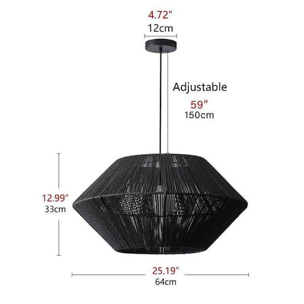 aiwen 25.2 in. 1-Light Farmhouse Black Coastal Woven Chandelier