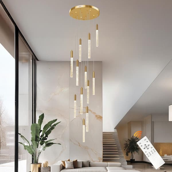 12-Light 20-in Gold LED Flush Mount Light with K9 Crystal Bubble Chandelier