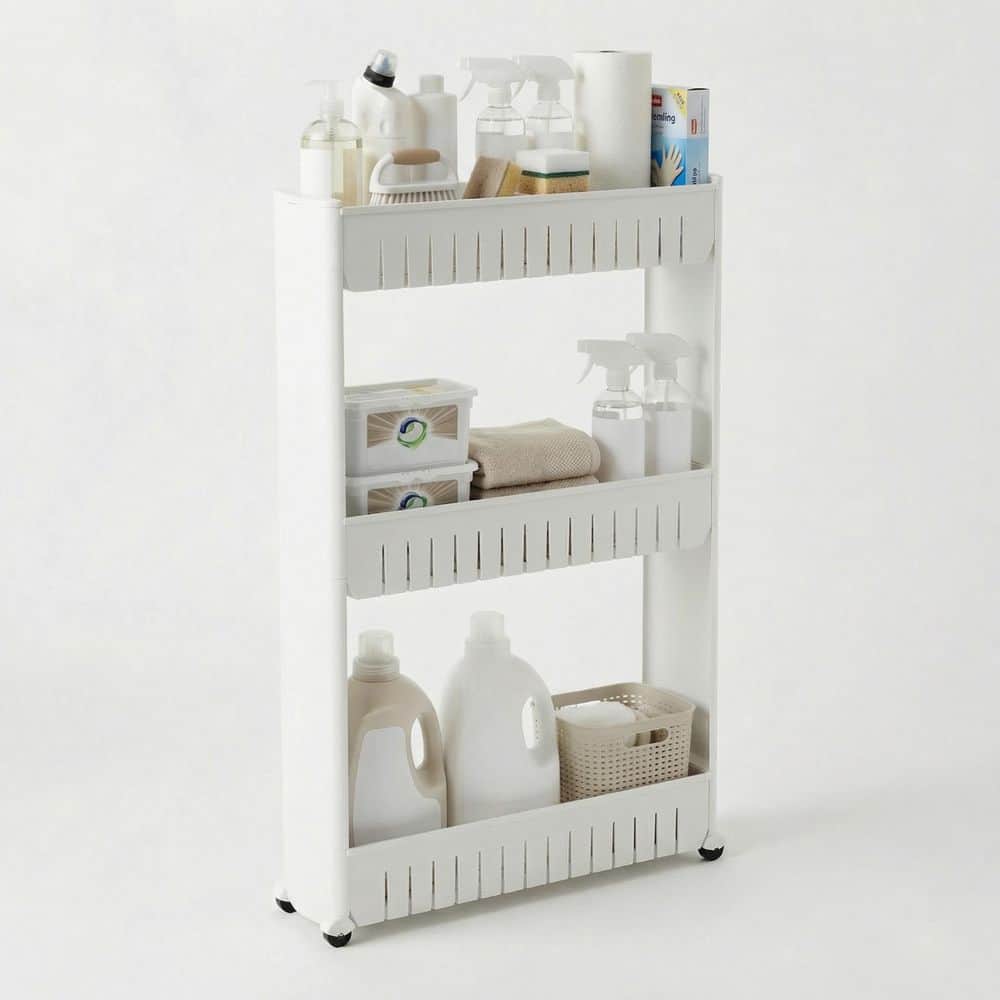 WISE・WISE ワイスワイス ダイニングテーブル 白樺 シラカバ Lavish Home 3-Tier White Slim Slide Out Storage Tower with Wheels