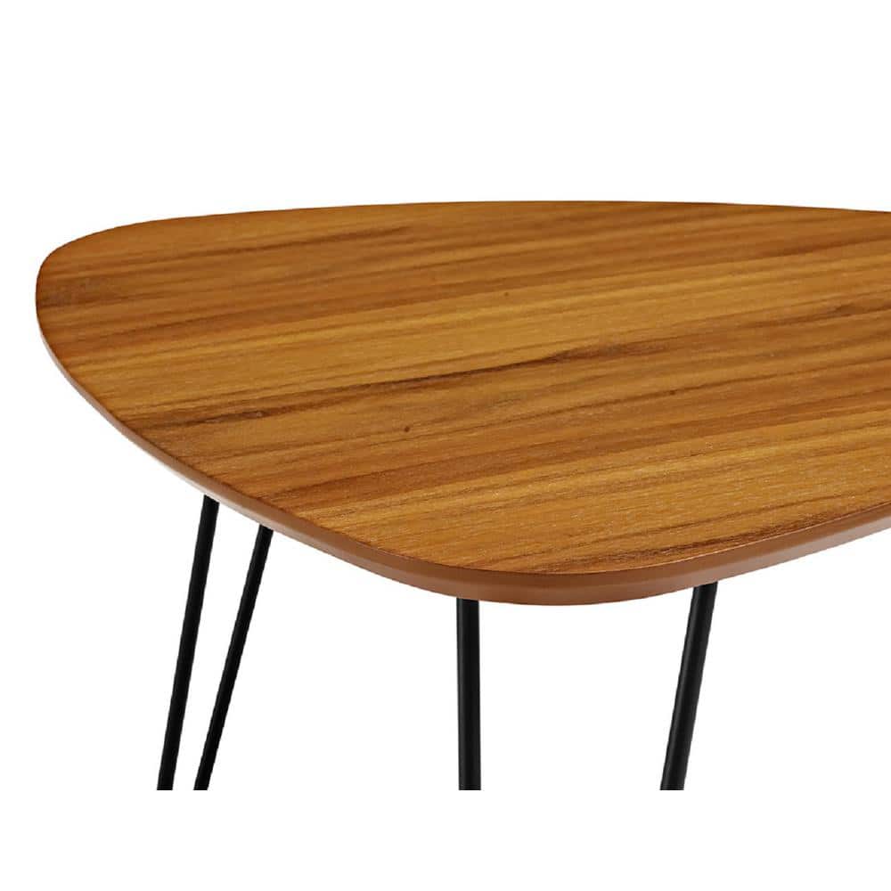 Walnut Triangular Wood Nesting Coffee Tables with Hairpin Legs