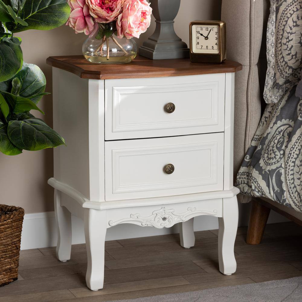 Darlene French White & Cherry Brown Traditional 2-Drawer Nightstand