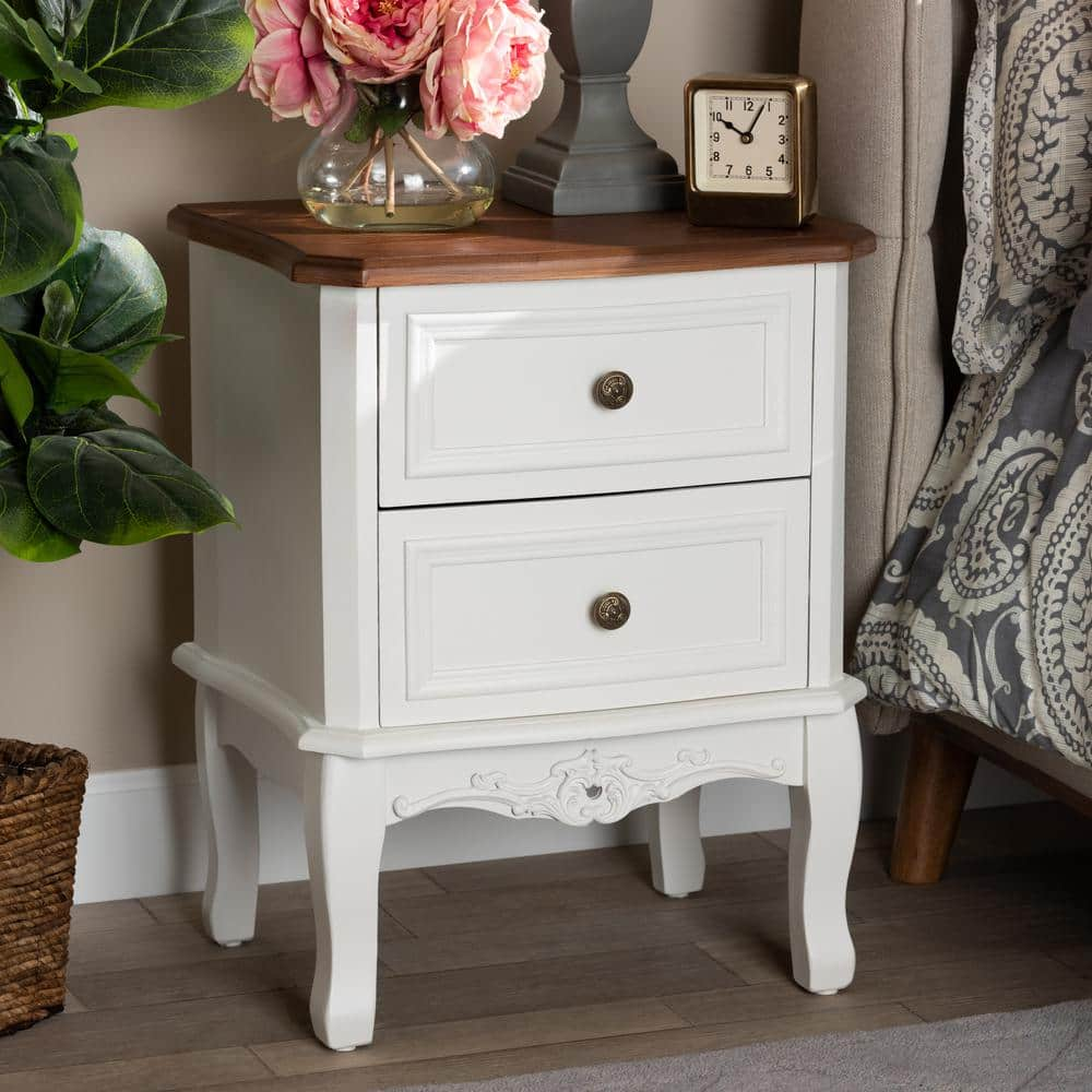 Baxton Studio Darlene 2-Drawer White and Cherry Brown Nightstand 165 ...