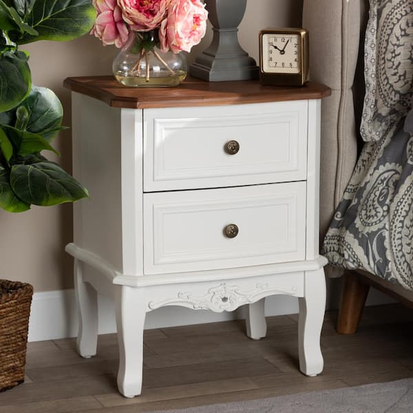 Baxton Studio Darlene 2-Drawer White and Cherry Brown Nightstand