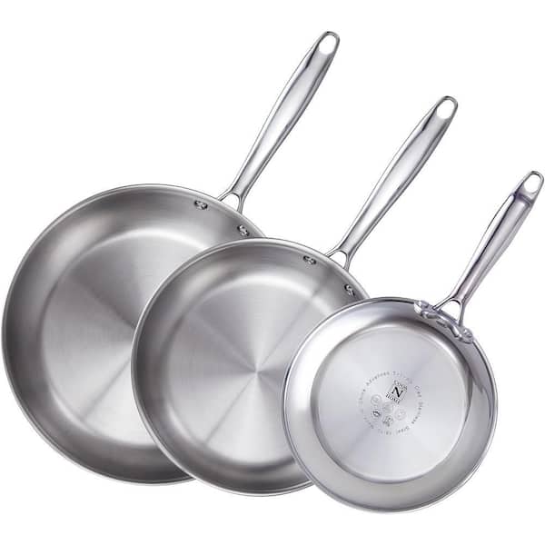 8 in. /10 in. /12 in. Tri-Ply All Clad 18/10 Stainless Steel Skillet Frying Pan, Dishwasher Safe, Silver
