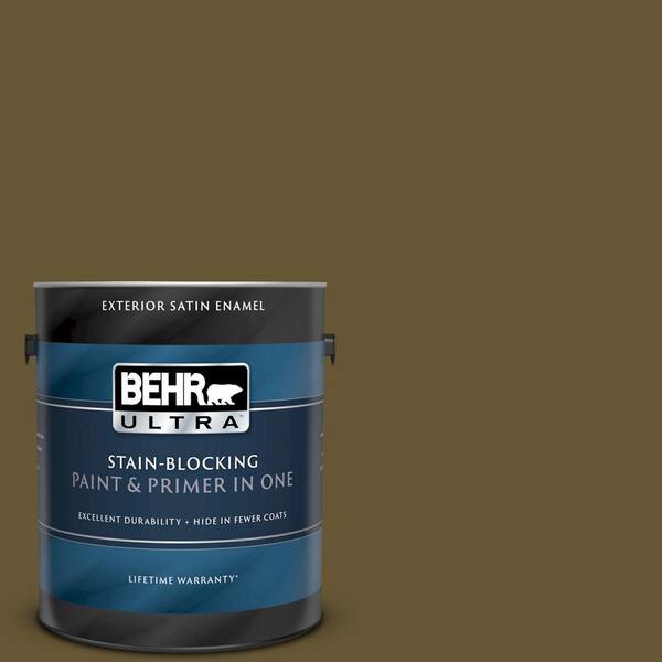 BEHR ULTRA 1 gal. #UL180-1 Moss Stone Satin Enamel Exterior Paint and Primer in One