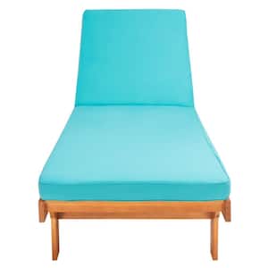 Newport Natural 1-Piece Wood Outdoor Chaise Lounge Chair with Aqua Cushion