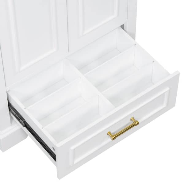 30 in. W Single Sink Bath Vanity in White with White Ceramic Top, Double Door Shelves, 1-Divider Drawer