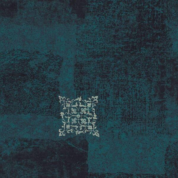 The Wallpaper Company 10 in. x 8 in. Blue Patchwork Scroll Wallpaper Sample