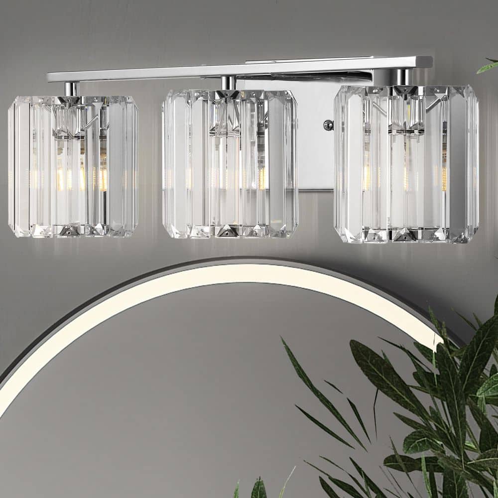 23" Chrome Crystal Cut Embellished Bath Vanity Light