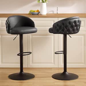Athean 36.61 in. H Black Faux Leather Seat Adjustable Bentwood Low Backrest Metal Frame Swivel Bar Stool