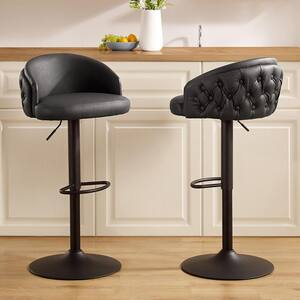 Athean 36.61 in. H Black Faux Leather Seat Adjustable Bentwood Low Backrest Metal Frame Swivel Bar Stool