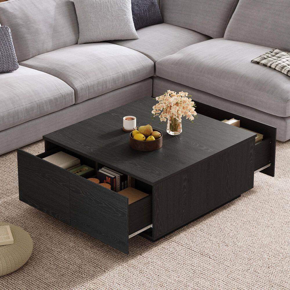 33.3 in. Black Square MDF Top Coffee Table with 4 Drawers price history on PriceWatchPro